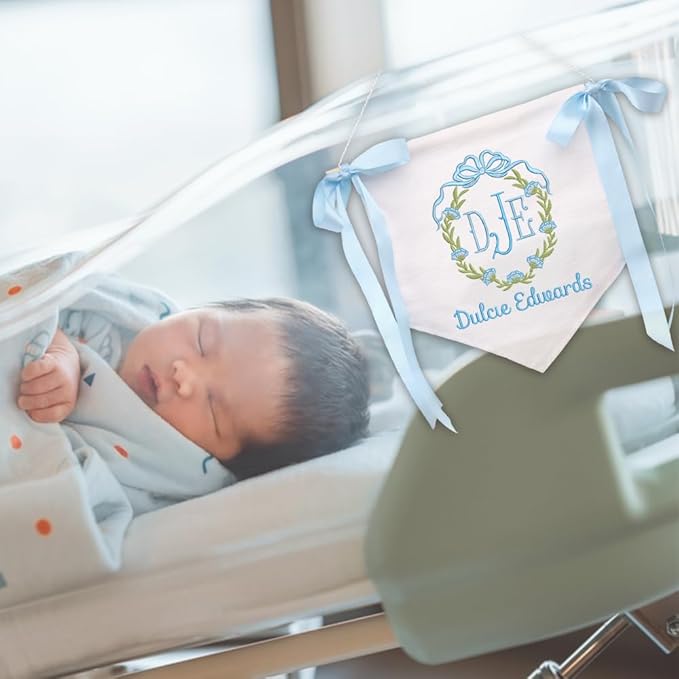 EMBROIDERED Name Baby Banner, Baby Flag with Monogram Name, Personalized Baby Name Sign, Customizable Baby Name, Baby Announcement Sign for Hospital (08)