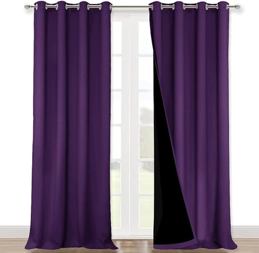 NICETOWN 100% Blackout Blinds, Set of 2, 46" x 102", Royal Purple, Laundry Room Decor Window Treatment Curtains for Large Patio Sliding Door, Thermal Insulated Curtains for Bedroom