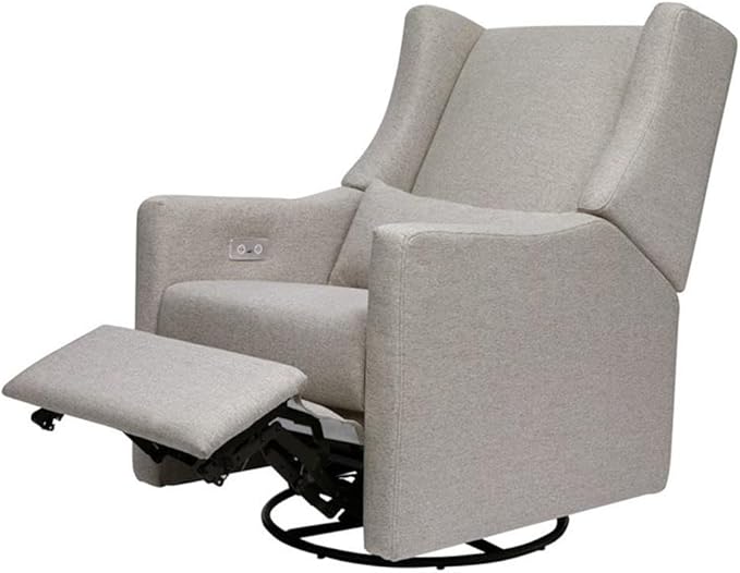 Babyletto Kiwi Electronic Power Recliner and Swivel Glider with USB Port in Performance Grey Eco-Weave, Water Repellent & Stain Resistant, Greenguard Gold and CertiPUR-US Certified