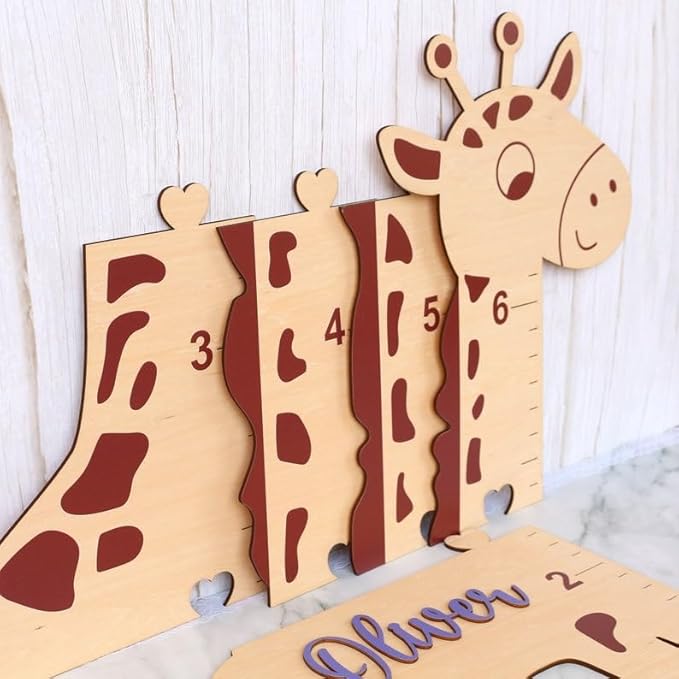 Personalized Giraffe Growth Chart, Wooden Height Ruler, Nursery Decor for Children