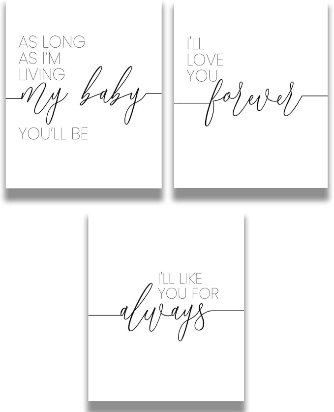 Govivo I'll Love You Forever Modern Typography Wall Print, Set of 3 Minimalist Wall Decor for Nursery, Above Crib Art, Baby Shower New Parent Gift - 11x14 unframed print