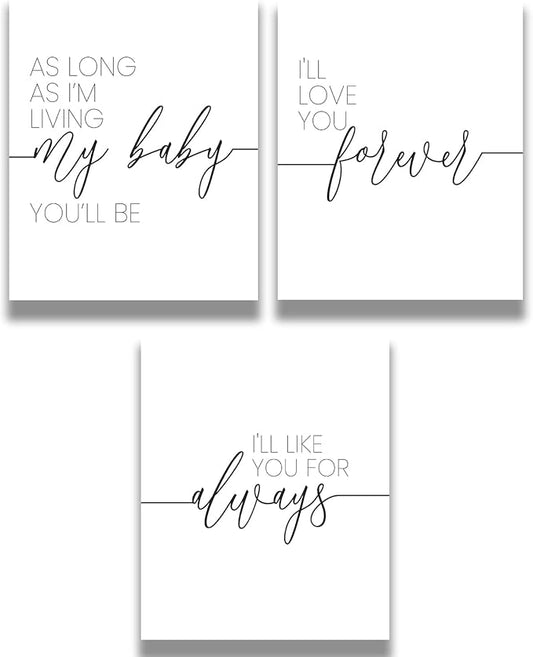 Govivo I'll Love You Forever Modern Typography Wall Print, Set of 3 Minimalist Wall Decor for Nursery, Above Crib Art, Baby Shower New Parent Gift - 11x14 unframed print