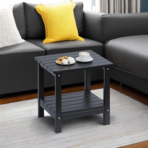 UDPATIO 2-Tier Side Table, 19x16x17.8 in, Black, Adirondack End Table, Indoor & Outdoor Use