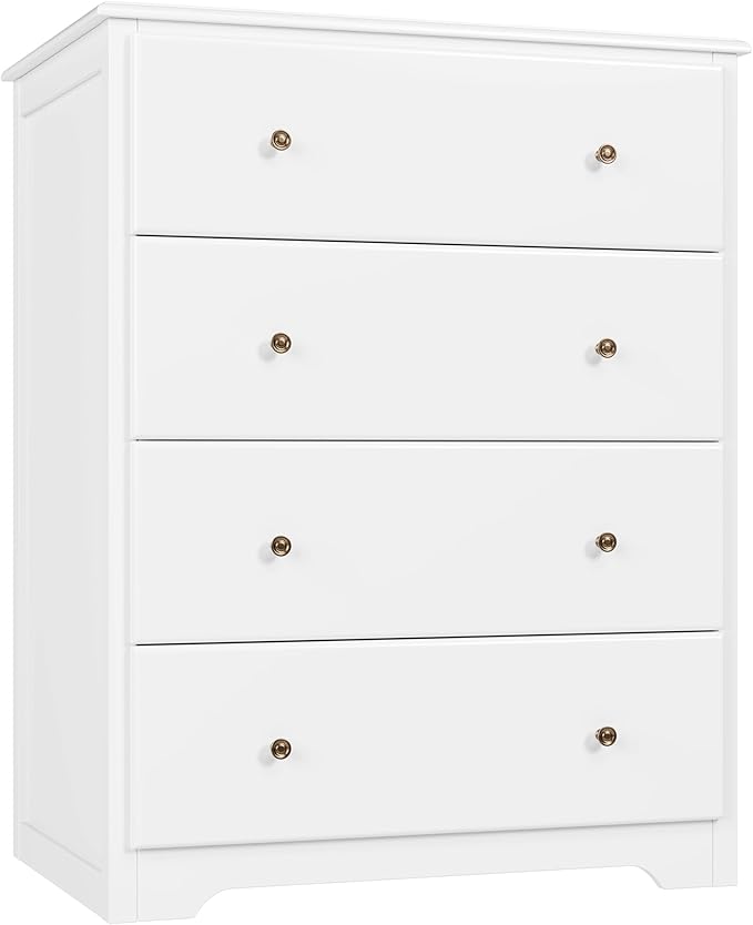 HOUSUIT White Dresser, 4 Drawer Dressers Chest of Drawers, Modern Tall Dresser, Wood Drawer Chest Storage Cabinet for Living Room, Hallway, Entryway, Home Office, Ivory White
