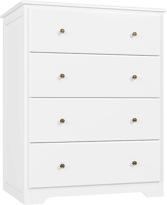 HOUSUIT White Dresser, 4 Drawer Dressers Chest of Drawers, Modern Tall Dresser, Wood Drawer Chest Storage Cabinet for Living Room, Hallway, Entryway, Home Office, Ivory White