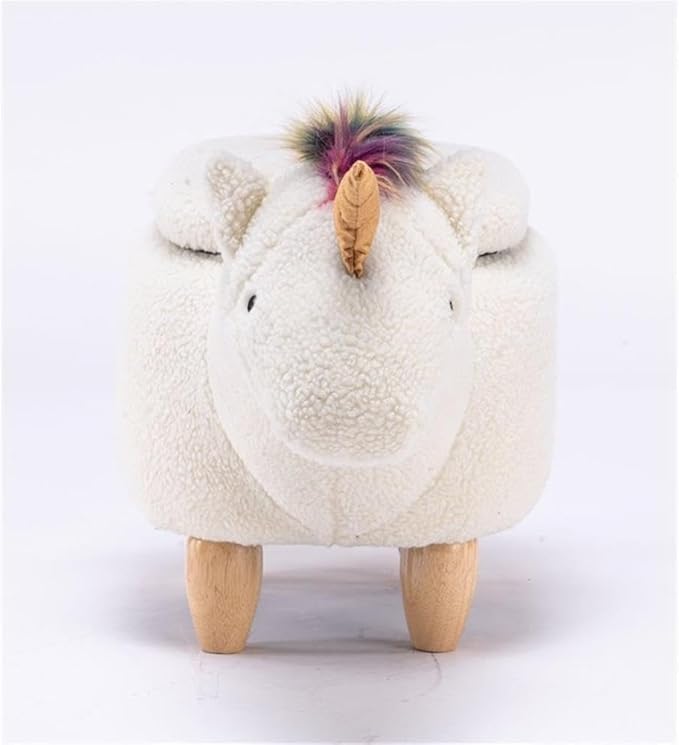 Home 2 Office Unicorn Ottoman with Storage for Bedroom, Playroom, Nursery or Recreation Room Decor, Soft Animal-Shaped Ottoman with Wooden Legs