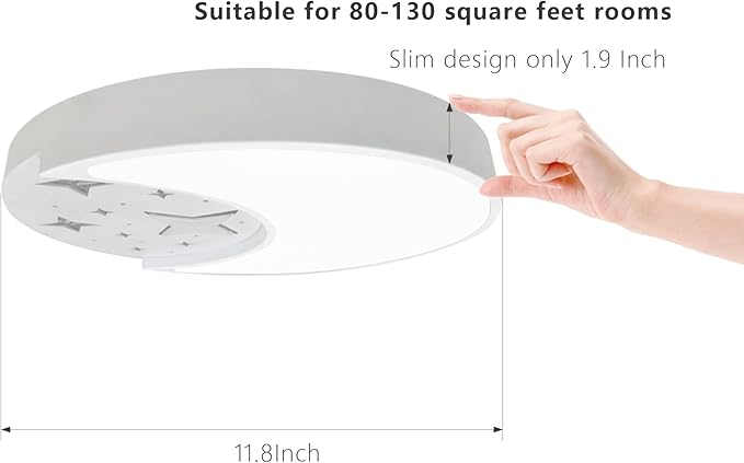12 Inch Ceiling Light Fixtures, Creative Moon & Star Bedroom Ceiling Lights, 3 Color Temperature Selectable, Dimmable Ceiling Lights for Bedroom,Kids Room Kitchen Dining Room，Round White