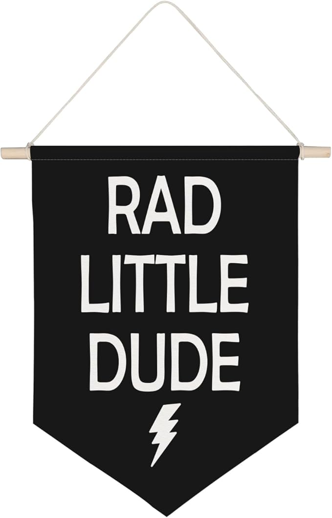 QODUNG Rad Little Dude Canvas Banner,Neutral Cool Canvas Hanging Pennant Wall Flag Decor for Teen room Playroom Kids room