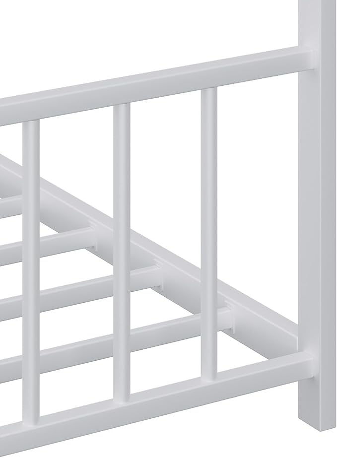 Bellemave Full Size Montessori Floor Beds with Slats for Kids, Metal Full House Bed for Kids, White with Slats and Lights
