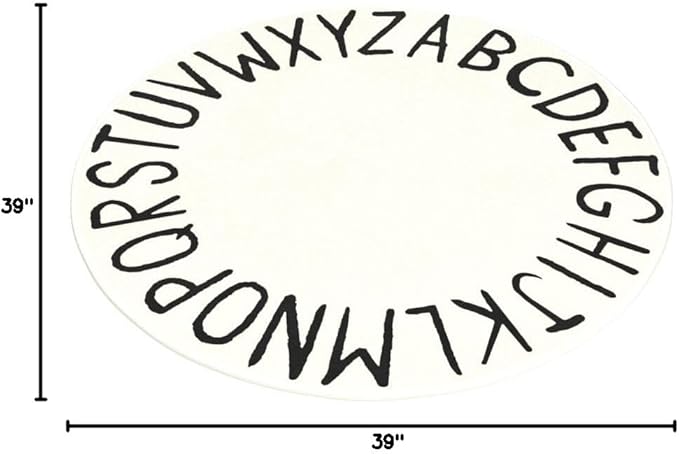 LIVEBOX ABC Play Room Kids Round Rug for Bedroom, Washable Nursery Rug for Baby, Circle Area Rug for Playroom, Small Toddler Rug Educational Crawling Mat for School Classroom(40",Black)