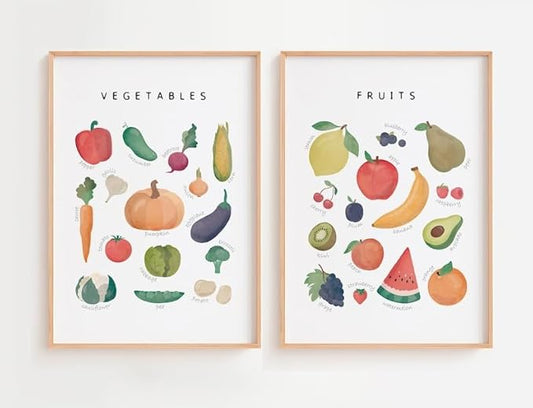 OZCONO Vegetables and Fruits Educational Posters, Harvest Chart Kids, Classroom Decor, Rainbow Nursery Wall Art, Homeschool Education Guide (Unframed) (24x36)