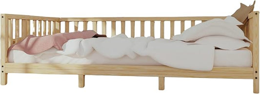 Montessori Floor Bed Designed with Open Front and Footed model for Girls and Boys | Pine Wood Natural Solid Frame Beds with Slats | Sturdy Designed Floor Bed Frame for Kids (Queen, Height : 23 Inches)