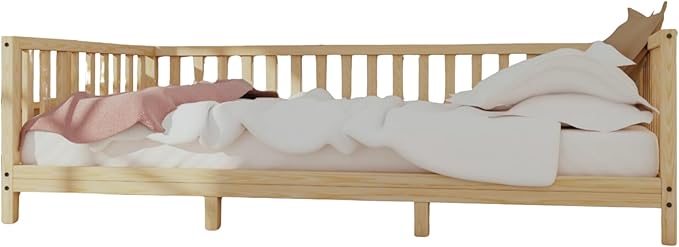 Montessori Floor Bed Designed with Open Front and Footed Model for Girls and Boys | Pine Wood Natural Solid Frame Beds with Slats | Sturdy Designed Floor Bed Frame for Kids (King, Height : 23 Inches)