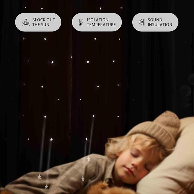 Anytime Romantic Kids Curtain,Hollow-Out Stars Window Curtain Double Layer Blackout Curtains for Girls Bedroom Kids Room 2Panel,(W52 x L72,Beige)