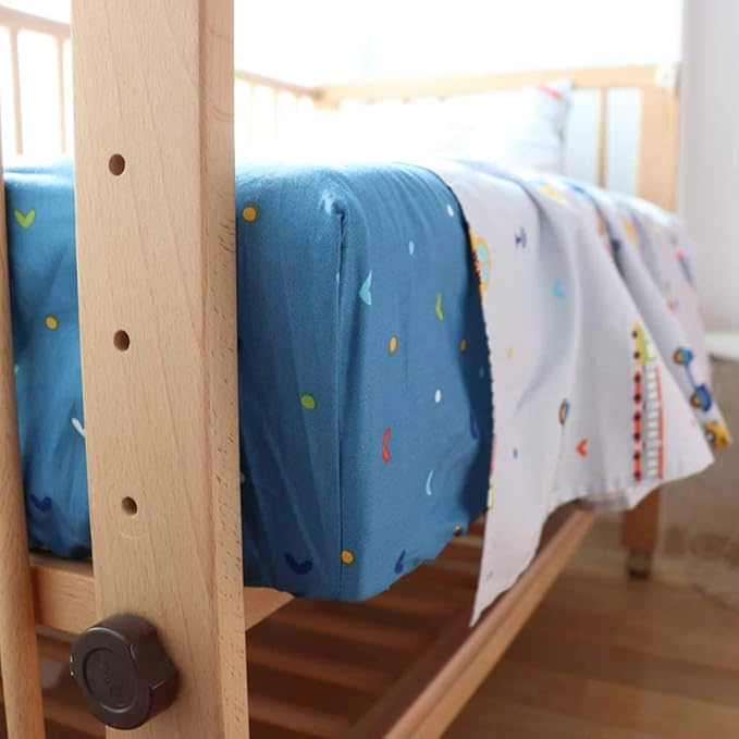 100% Cotton Crib Bedding Set for Baby Boys Girls,3 Pcs Baby Bed Linen Include Duvet Cover,Fitted Sheet,Pillowcase,Nursery Decoration,No Filler(Navy)