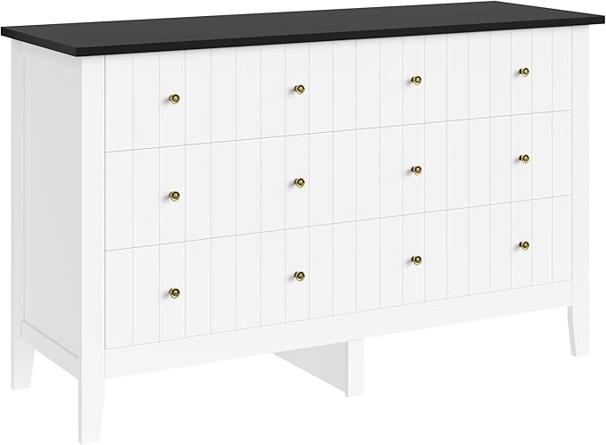 FOTOSOK White Dresser, Chest of Drawers, Modern 6 Drawer Double Dressers with Deep Drawers, Nursery Dresser for Baby, Wide Storage Organizer Cabinet for Living Room, Hallway, White&Black