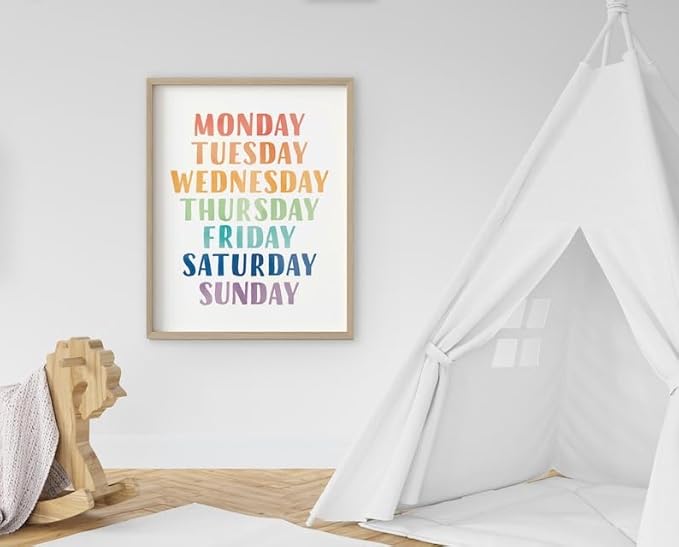 OZCONO Rainbow Days Week Poster, Colorful Learning Chart Kids, Preschool Wall Decor Art, Homeschool Education Guide (Unframed) (24x36)