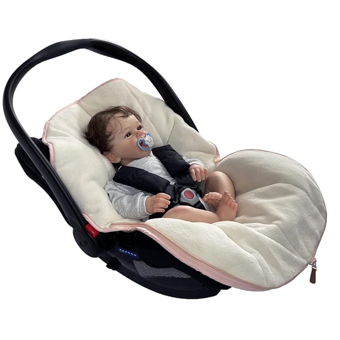 funlife 4 in 1 Universal Waterproof Anti-Wind Infant Car Seat Cover Integrated Ultra Soft Liner and Winter Carseat Bunting Bag Cover,Pink,0-12M