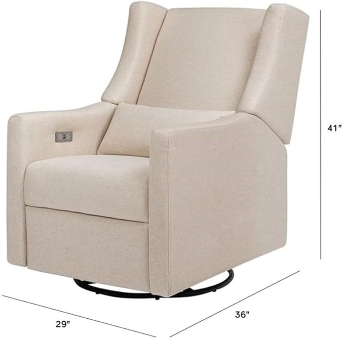 Babyletto Kiwi Electronic Power Recliner and Swivel Glider with USB Port in Performance Beach Eco-Weave, Water Repellent & Stain Resistant, Greenguard Gold and CertiPUR-US Certified