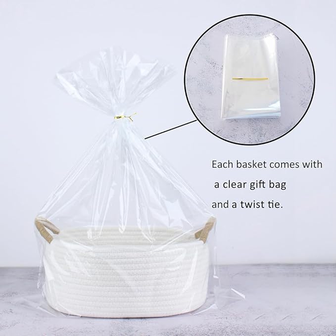 Yimi's Dream Gift Baskets Empty, Small Basket for Organizing, White Cotton Rope Basket with Handle for Decor, Baby Cat Dog Toy (Oval, 12"x 8"x 5")