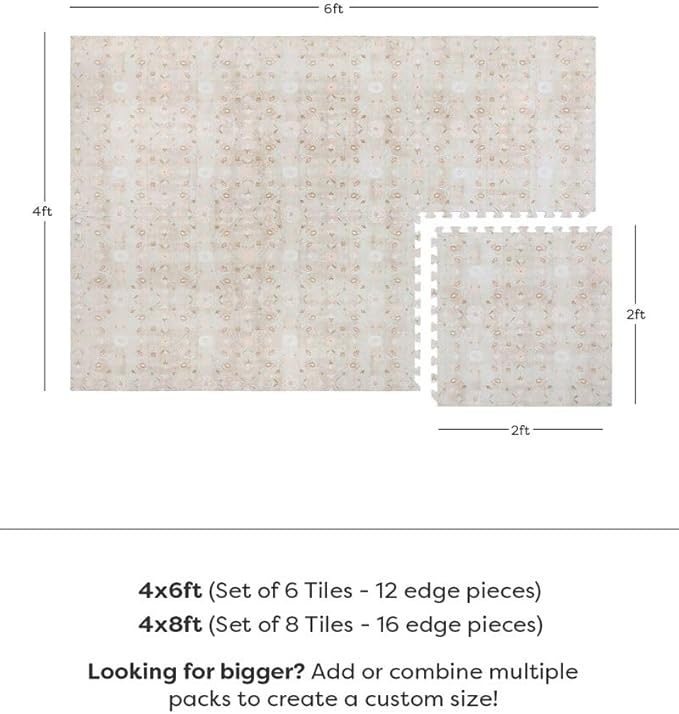 House of Noa Baby Play Mat – 4x6 Linen Gemma – Set of 6 Tiles – Cushioned EVA Foam Play Mat for Floor, Soft Interlocking Baby Crawling Mats for Hard Floors