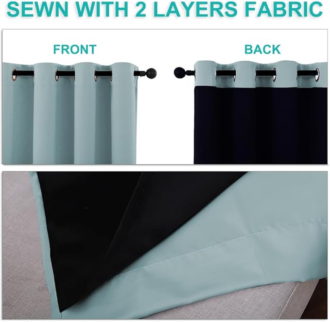 NICETOWN Full Shading Curtains for Windows, Sky Blue, Pack of 2, 70 inches W x 95 inches L, Super Heavy-Duty Black Lined Blackout Curtains for Bedroom, Privacy Assured Window Treatment