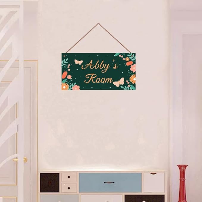 Personalized Cute Butterfly Sign Cartoon Flowers Wall Hanging Plaque Sign For Girls Room Door Décor For Nursery Boys Bedroom Home Art Decor For Kids Room
