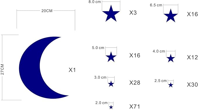 Moon and Stars Wall Decal Vinyl Sticker for Kids Boy Girls Baby Room Decoration Good Night Nursery Wall Decor Home House Bedroom Design YMX16 (Blue)