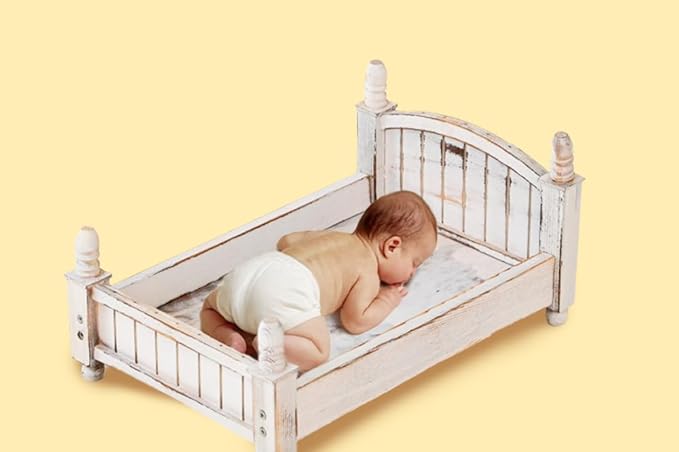 Kate Newborn Photography Props Retro Wooden Bed Posing Props Photoshoot Vintage Doll Bed for Baby Photography