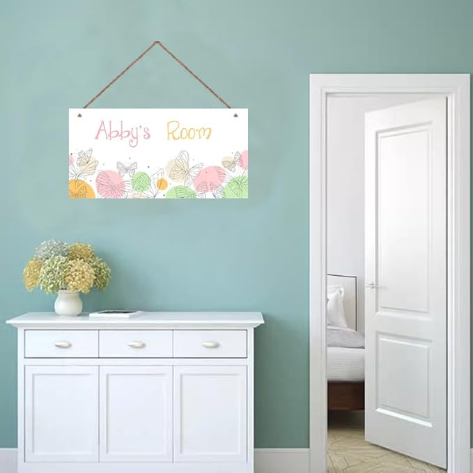 Personalized Butterfly Sign Fantasy Art Décor For Kids Room Custom Name Door Wall Decor, Floral Nursery Art Boys Room Girls Bedroom