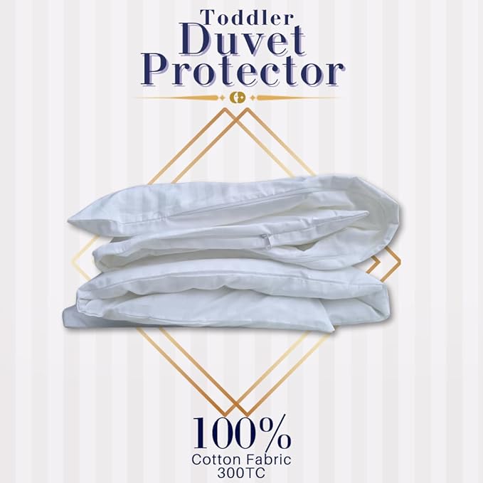 Duvet Cover Protector for Toddler Comforter, 100% Cotton, Zipper to Block Blanket from Dust Fits Standard Crib & Toddler Bed, 33x42 Inch, White