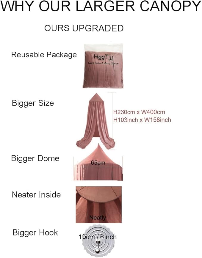 Extra Large Kids Bed Canopy for Girls Boys Bedroom Decor, Crib Nursery Hanging Light Blocking Reading Nook (Rose Red)