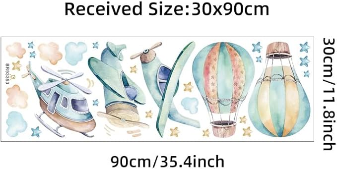Cartoon Colorful Airplane Hot Air Balloon Wall Stickers Cloud Star Removable Vinyl Wall Decals for Kids' Rooms Nursery Classroom