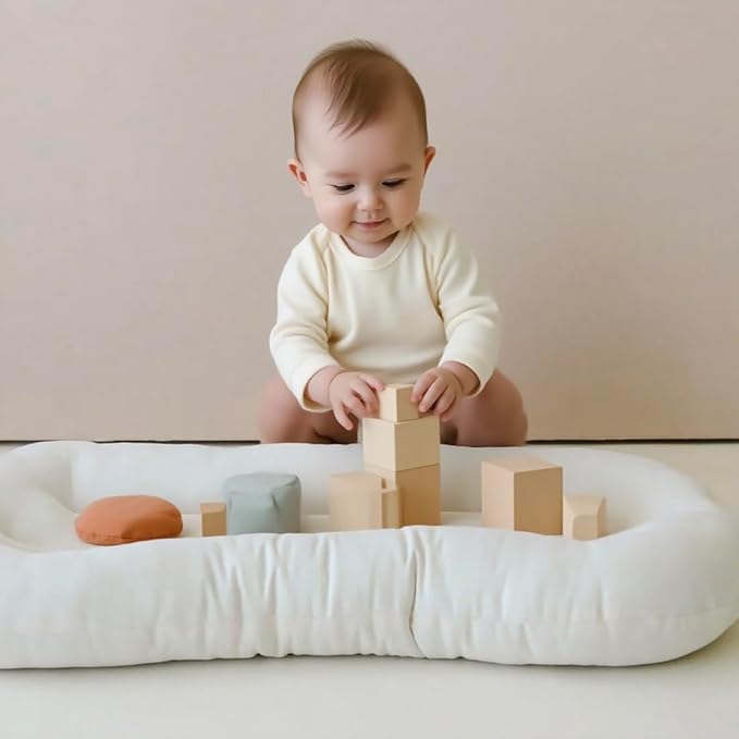Baby Lounger for Newborn - Snuggle Cozy Me Lounger | Breathable Soft Cotton, 0-24 Months Portable Playtime Baby Nest, Newborn Baby Essentials Gifts - Natural (1 Lounger + 1 Cover)