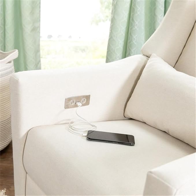babyletto Kiwi Eco-Weave Polyester Fabric Power Glider Recliner with Electronic Control, Built-in USB Port, Push-Button Controls, Smooth Swivel Motion, in Cream Finish