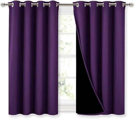 NICETOWN Kitchen Full Blackout Curtain Panels, Super Thick and Soft Insulated Window Covers, 100% Blackout Draperies with Black Backing for Cafe Window (Royal Purple, Set of 2 PCs, 52 by 45-inch)