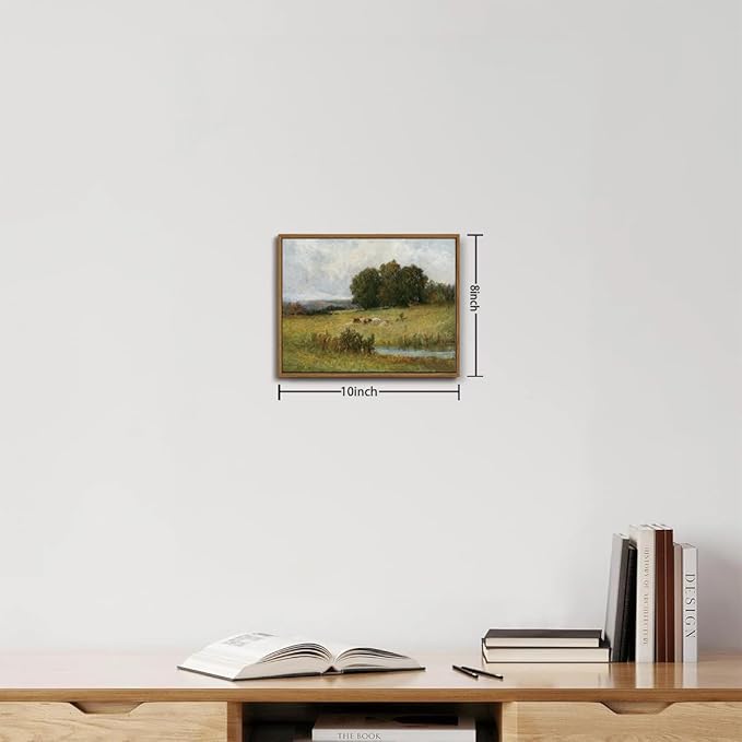 OIQArtOIQ Vintage Landscape Canvas Wall Art Framed Natural Scenery Painting Artwork Prints France Country Wilderness Farmhouse Decor Pictures Kitchen Bedroom Living Room Bathroom