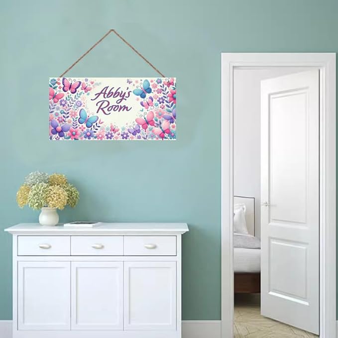 Personalized Name Sign Flowers Wall Art Decor For Girls Bedroom Nursery Room Door Wood Plaque Hanging Wall Art Decor For Kids Room