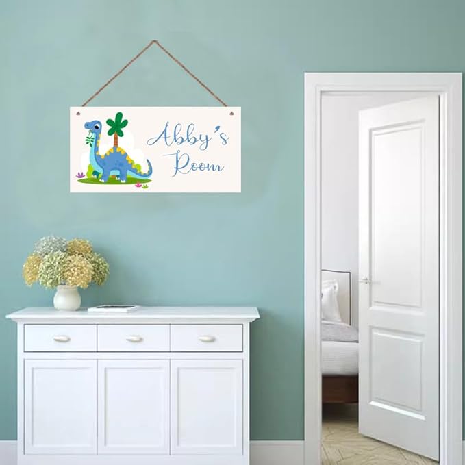 Personalized Cute Dinosaur Sign Cartoon Art Décor For Kids Room Custom Name Door Wall Decor For Little Man Cave Floral Nursery Art Plate For Boys Room Girls Bedroom