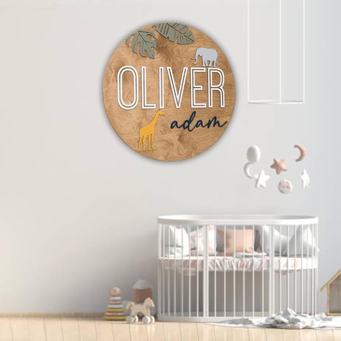 Personalized Wooden Name Sign - Custom Baby Name Signs for Nursery & Kids Room Decor - Baby Announcement Sign - Name Wall Art - Wooden Letters for Wall - Custom Round Nursery Name Sign (Design 3)