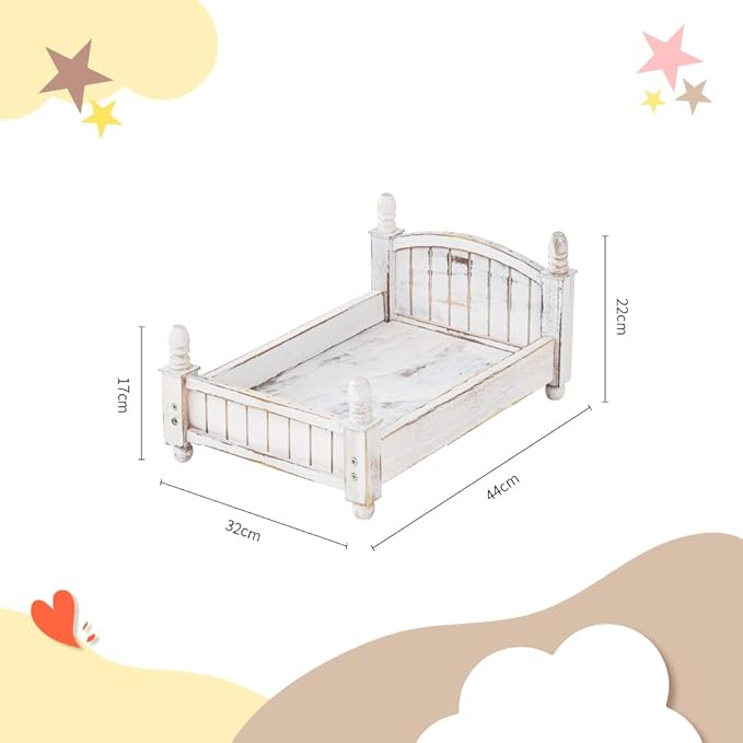 Kate Newborn Photography Props Retro Wooden Bed Posing Props Photoshoot Vintage Doll Bed for Baby Photography