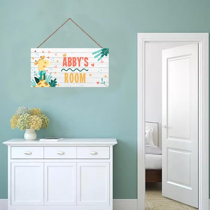 Personalized Giraffe Sign Cute Animal Themed Sign For Kids Room Baby Nursery Door Decor,Custom Name Wall Decor Decorative Plate for Boys Room Girls Bedroom