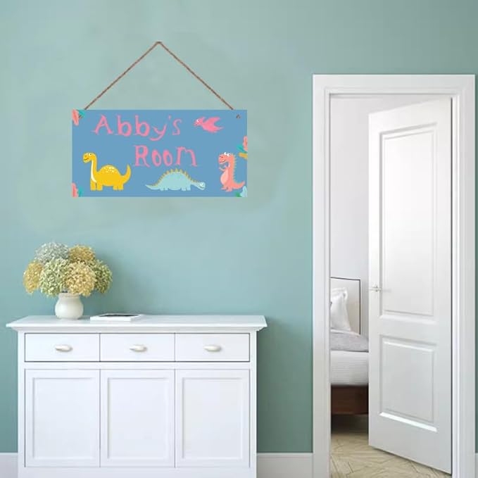 Personalized Dinosaur Sign For Kids Room Nursery Custom Name Cute Cartoon Art Door Wall Decor For Boys Room Girls Bedroom Little Man Cave