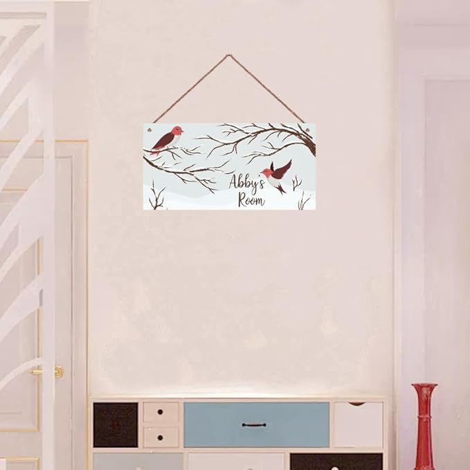 Personalized Birds Sign Snowscape Theme Art Décor For Kids Room Custom Name Door Wall Art Décor For Little Man Cave, Cartoon Nursery Art Plate For Girls Room Boys Bedroom Baby