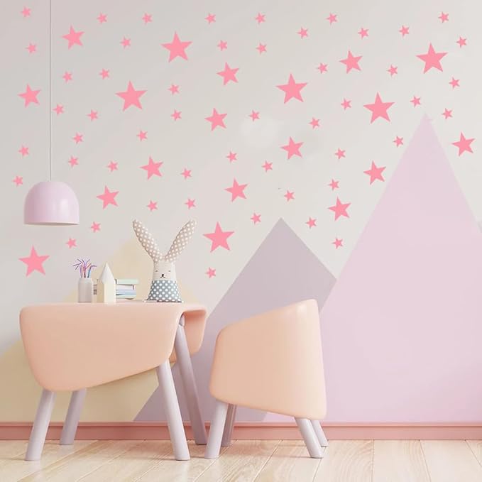 Peel and Stick Baby Pink Star Wall Decals – 155 pcs, Reusable & Removable for Easy Room Decor, Perfect for Kids' Bedrooms and Nurseries