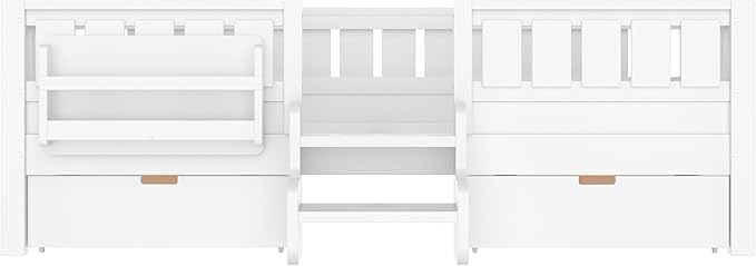 Bellemave Twin Size Kids Bed with high Rails and with Built-in Bookshelf and Drawers for Kids, Girls, Boys, Wood Montessori Bed Without Door, White