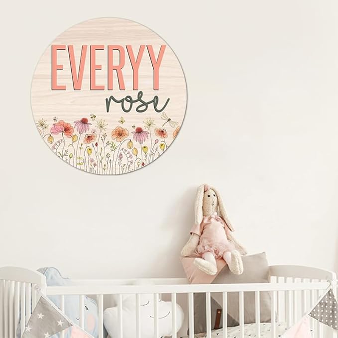 Personalized Wooden Round 3D Nursery Name Sign Boho Floral Pattern, Baby Name Sign Wildflower Decor, Baby Shower, for kids room gift/13