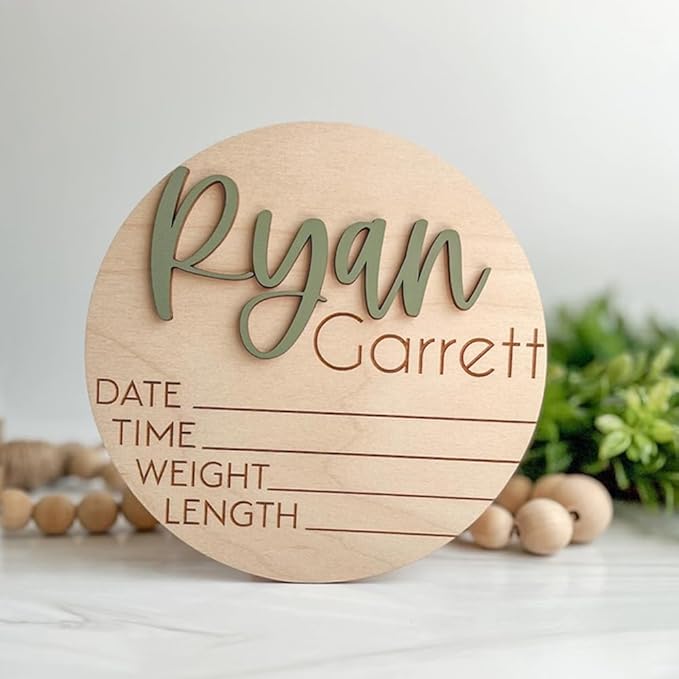IZI POD Personalized Wooden Baby Name Announcement Signs, Custom Sign, Birth And Footprint Sign For Hospital, Girl Or Boy, Welcome Arrival Shower Gifts /2