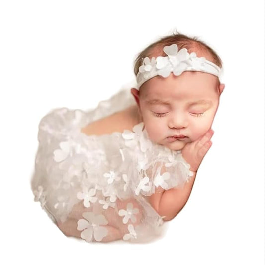 Newborn Girl Photography Outfits, Backless Lace Romper with Flower Headband Photo Props, Baby Girl Photoshoot Outfits