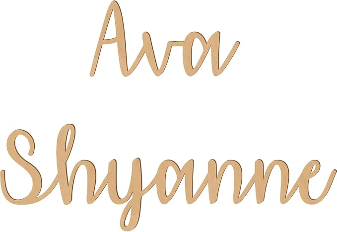 1.5 Inch Tall Custom Word Scroll Script Cursive Font Affection, Choose Wood Material for Names, Unfinished Initials Craft, Kid's Room Sign, Wall Plaque (1.5")